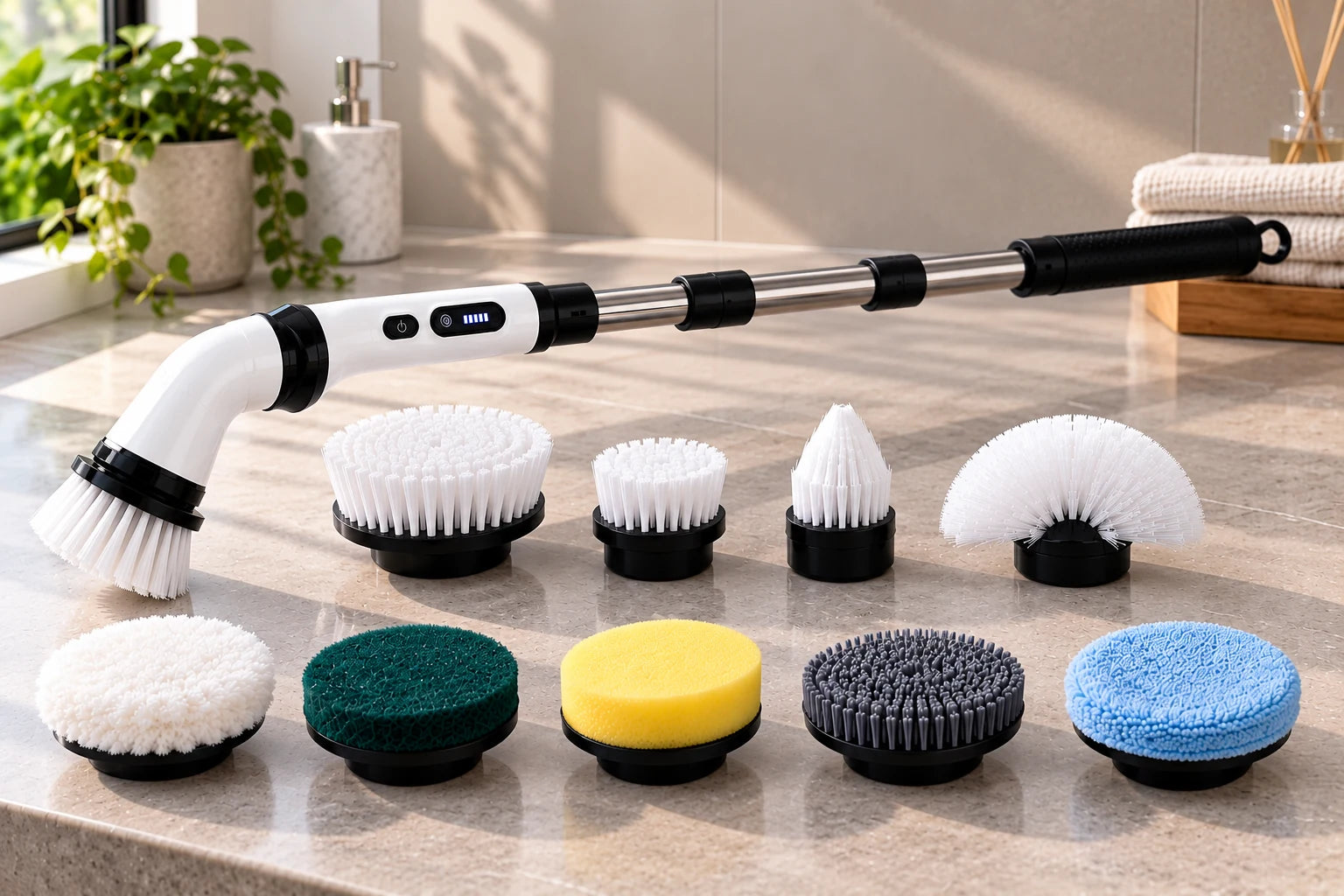 SpinEase cordless cleaning system with nine interchangeable attachments